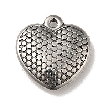 304 Stainless Steel Pendants, Heart, Antique Silver, 26x25x6mm, Hole: 2.2mm