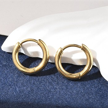 Ion Plating(IP) 304 Stainless Steel Hoop Earrings, Manual Polishing Huggie Earrings, Real 18K Gold Plated, 12 Gauge, 12x2mm, Pin: 0.8mm(±0.1mm), Inner Diameter: 8mm