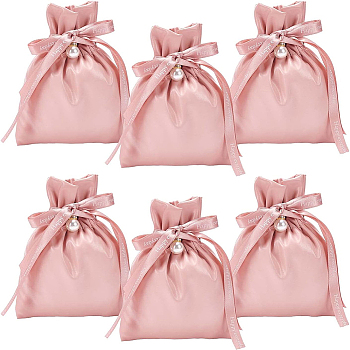 Leather Candy Pouches, Drawstring Bags, with Ribbon, for Wedding Gift Packaging, Light Coral, 14.3x10.9x0.5cm