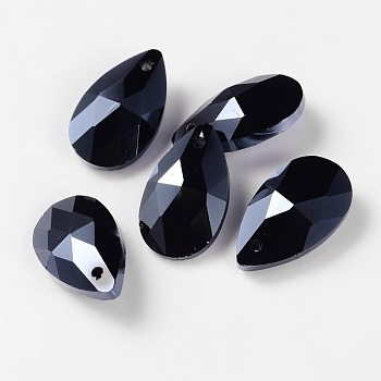Electroplate Glass Pendants, Faceted, teardrop, Hematite Plated, 22x13x7mm, Hole: 1mm