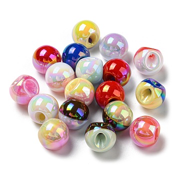 UV Plating Rainbow Iridescent Opaque Acrylic Beads, Two Tone, Round, Mixed Color, 16x16mm, Hole: 3mm