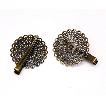 Iron Hair Clip, with Brass Flower Tray, Antique Bronze, 38x39~45mm