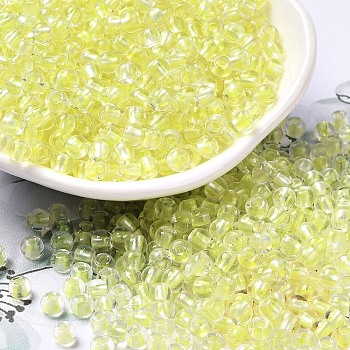 Transparent Glass Round Seed Beads, Inside Colours, Round, Champagne Yellow, 6/0, 4x3mm, Hole: 1.2mm, about 7258pcs/pound