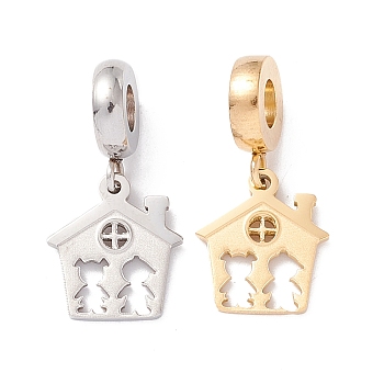 304 Stainless Steel European Dangle Charms, Large Hole Pendants, House, Golden & Stainless Steel Color, 23.5mm, Hole: 4mm