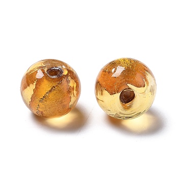 Handmade Silver Foil Glass Beads, Round, Goldenrod, about 12mm in diameter, hole: 2mm