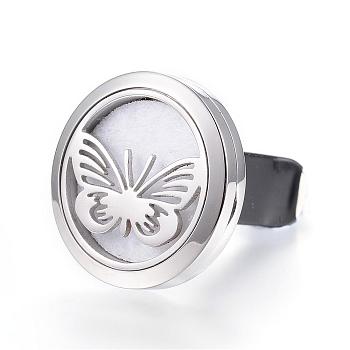 316 Surgical Stainless Steel Car Diffuser Locket Clips, with Perfume Pad and Magnetic Clasps, Flat Round with Butterfly, White, 30x7mm