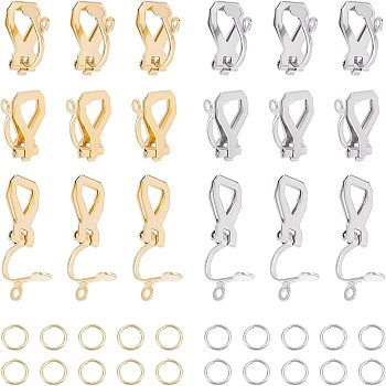 20Pcs 2 Color 304 Stainless Steel Clip-on Earring Findings, with 40Pcs Open Jump Rings, Golden & Stainless Steel Color, 12x6x8.5mm, Hole: 1mm, 10Pcs/color