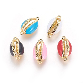 Alloy Links connectors, with Enamel, Shell, Real 18K Gold Plated, Mixed Color, 19~21.5x11.5~12x6~8mm, Hole: 1.4mm