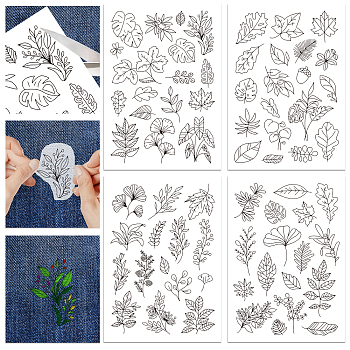 4 Sheets 11.6x8.2 Inch Stick and Stitch Embroidery Patterns, Non-woven Fabrics Water Soluble Embroidery Stabilizers, Leaf, 297x210mmm