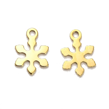 304 Stainless Steel Charms, Snowflake Charms, Real 14K Gold Plated, 12.5x8.5x0.8mm, Hole: 1.4mm