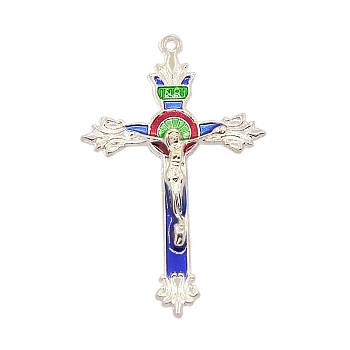 Alloy Enamel Crucifix Cross Pendants, For Easter, Colorful, Silver Color Plated, 49x31x5mm, Hole: 1mm