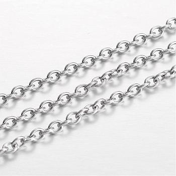 304 Stainless Steel Cable Chains, for Jewelry Making, Unwelded, Oval, Stainless Steel Color, 3x2x0.6mm, about 32.8 Feet(10m)/card