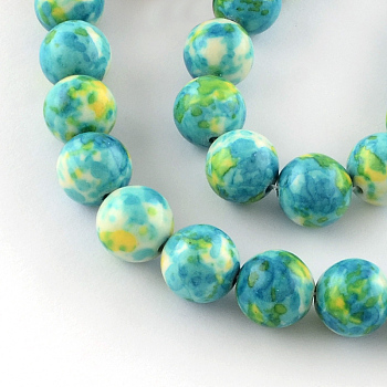 Dyed Natural Ocean White Jade Round Bead Strands, Dark Turquoise, 8mm, Hole: 1mm, about 48pcs/strand, 14.9 inch