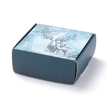 Creative Folding Wedding Candy Cardboard Box, Small Paper Gift Boxes, for Handmade Soap and Trinkets, Deer Pattern, 7.7x7.6x3.1cm, Unfold: 24x20x0.05cm