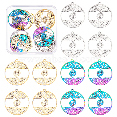 Mixed Color Flat Round 304 Stainless Steel Pendants