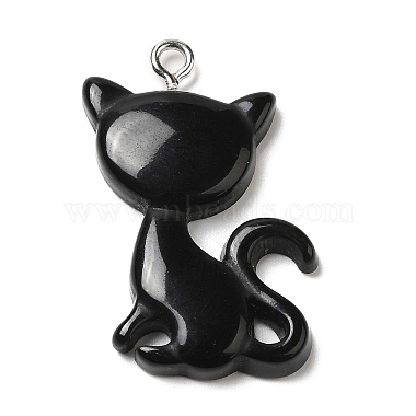 Platinum Black Cat Shape Iron+Resin Pendants