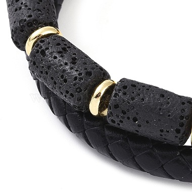 Natural Lava Rock Bead Leather Cord Multi-strand Bracelets(BJEW-A009-05G)-2