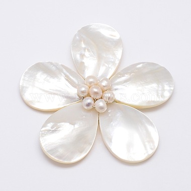 Platinum FloralWhite Flower White Shell Big Pendants
