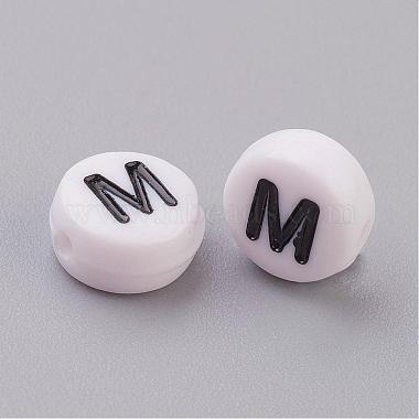 Flat Round with Letter M Acrylic Beads(X-PL37C9070-M)-2