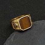304 Stainless Steel with Natural Tiger Eye Finger Rings, Square, Golden, US Size 10(19.8mm)(FS-WG06E27-03)