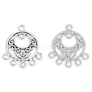 Tibetan Style Alloy Chandelier Component Links, Hollow-out, Cadmium Free & Lead Free, Flat Round, Antique Silver, 26x22x1.5mm, Hole: 1.8mm, about 1pcs/2g(TIBE-N011-057)