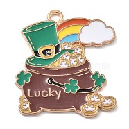 Alloy Pendants, with Enamel, Irish Festival, Clover Hat Theme, Barrel, 28x26.5x1.5mm, Hole: 2mm(ENAM-D285-02KCG-02)