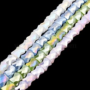 AB Color Plate Glass Beads Strands, Imitation Jade, Faceted Bamboo Stick, Mixed Color, 10.5~11x8x5mm, Hole: 1mm, about 60pcs/strand, 24.80~25.20''(63~64cm)(EGLA-P051-06A-C)