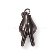 304 Stainless Steel Gesture ASL Pendants, Peace Hand Charms, Gesture for Victory, Gunmetal, 37x18x16mm, Hole: 8x5mm(STAS-I132-05B)