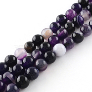 Dyed Natural Striped Agate/Banded Agate Round Bead Strands, Indigo, 4mm, Hole: 1mm, about 95pcs/strand, 15.7 inch(G-R342-4mm-03)