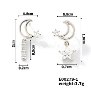 Copper Geometric Zircon Stud Earrings for Elegant Summer Style, Moon, 18x8mm(KE2533-2)