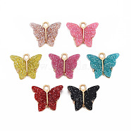 Resin Pendants, with Glitter Powder and Light Gold Plated Alloy Findings, Cadmium Free & Lead Free, Butterfly, , Mixed Color, 14x16x3.5mm, Hole: 1.6mm(X-PALLOY-T081-01-RS)