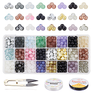 Glass Beads, for Beading Jewelry Making, with Sharp Steel Scissors, Elastic Crystal Thread, Stainless Steel Big Eye Beading Needles, Mixed Color, 8mm, Hole: 1.3~1.6mm, 24colors, about 28~30pcs/color, 672~720pcs/box(GLAA-PH0007-66)