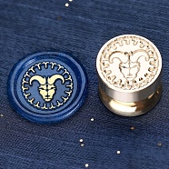 Golden Tone Round Wax Seal Brass Stamp Heads, for Wax Seal Stamp, Mini-Twelve Constellations Series, Aries, 15x15mm, Hole: 7mm(AJEW-S087-02G-01)