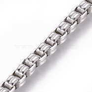 304 Stainless Steel Venetian Chains, Box Chains, Unwelded, Stainless Steel Color, 5.5mm, Links: 5x5.5x3mm(CHS-L020-010P)