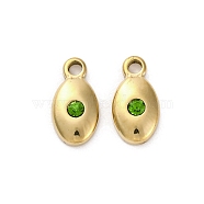 Real 14K Gold Plated 304 Stainless Steel Charms, with Rhinestone, Oval Charm, Peridot, 11.5x6x3mm, Hole: 1.6mm(STAS-R005-09G-03)