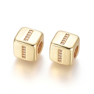 Brass Micro Pave Cubic Zirconia European Beads, Horizontal Hole, Large Hole Beads, Long-Lasting Plated, Cube with Letter, Golden, Clear, Letter.I, 9x9x9.5mm, Hole: 4.5mm(ZIRC-G162-13G-I)