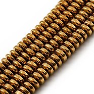 Non-Magnetic Synthetic Hematite Beads Strands, Rondelle, Golden Plated, 6x3mm, Hole: 1mm(G-E001-14)