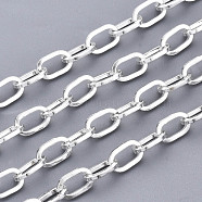 304 Stainless Steel Paperclip Chains, Drawn Elongated Cable Chains, with Spool, Unwelded, Flat Oval, Silver, 7x4x1mm, about 65.61 Feet(20m)/roll(CHS-N001-12S)