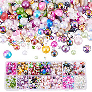 PandaHall Elite 84G 14 Style Half Round Cabochons Set, Including Imitation Pearl Resin & Faceted Glass Rhinestone & Plastic Cabochons, Mixed Color, 3~10x1~5mm, about 6g/style(FIND-PH0009-74)