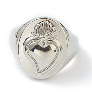 Brass Cuff Rings, Open Rings, Oval with Sacred Heart, Platinum, US Size 6(16.5mm)(RJEW-G113-04B)
