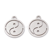 201 Stainless Steel Pendants, Laser Cut, Manual Polishing, Flat Round with Yin Yang, Stainless Steel Color, 14x12x1mm, Hole: 1.6mm(STAS-D451-32P)