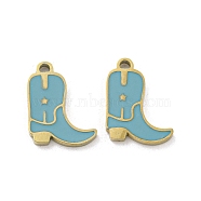 Ion Plating(IP) 316L Stainless Steel Charms, with Enamel, Real 18K Gold Plated, Cowboy Boot Charm, Turquoise, 12x9.5x1.5mm, Hole: 1.2mm(STAS-D035-08G-01)