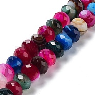 Natural Banded Agate/Striped Agate Beads Strands, Dyed & Heated, Faceted Rondelle, Colorful, 10~10.5x6.5~6.8mm, Hole: 1mm, about 56~58pcs/strand, 15.35~15.39''(39~39.1cm)(G-E605-A01-01A)