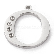 304 Stainless Steel Letter Pendant Rhinestone Settings, Stainless Steel Color, Letter.O, O:16x15x1.5mm, Hole: 1.2mm, Fit for 1.6mm rhinestone(STAS-J028-01O)