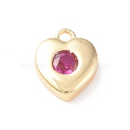 Brass Charms, with Glass, Heart Charm, Real 18K Gold Plated, Old Rose, 8x7x2.5mm, Hole: 1mm(KK-I702-27B)