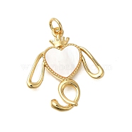 Rack Plating Brass Pave Natural Shell Pendants, Heart Rabbit Charms with Jump Rings, Long-Lasting Plated, Lead Free & Cadmium Free, Real 18K Gold Plated, 23x25x2.5mm, Hole: 3mm(ZIRC-F142-05G)