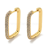 Brass Micro Pave Cubic Zirconia Huggie Hoop Earrings, Rectangle, Real 18k Gold Plated, Clear, 29.5x19.5x3.5mm, Pin: 1mm(EJEW-L240-C-01G)