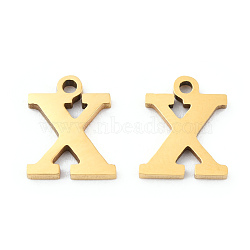 201 Stainless Steel Charms, Alphabet, Letter.X, 8.5x7x1mm, Hole: 1mm(STAS-N091-176X-LG)