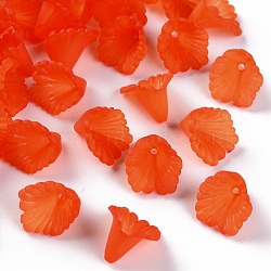 Frosted Acrylic Bead Caps, Flower, Orange Red, 12x12x9mm, Hole: 1.2mm, about 1700pcs/500g(MACR-S371-10A-726)