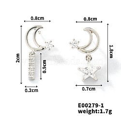 Copper Geometric Zircon Stud Earrings for Elegant Summer Style, Moon, 18x8mm(KE2533-2)